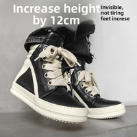 Chaussures montantes pour hommes, style urbain européen et américain, avec rehaussement interne de 12 cm, semelle épaisse en caoutchouc et languette large, design triangle inversé