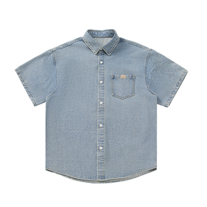 Camicie da uomo <span class=keywords><strong>Oversize</strong></span> Casual da uomo leggere camicie corte in Denim lavate camicie estive da uomo - Product Image 2