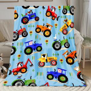 Couverture en flanelle motif tracteur et animaux de la ferme, couverture de sieste légère et résistante à la décoloration pour la maison, le bureau, impression personnalisée - Product Image 1