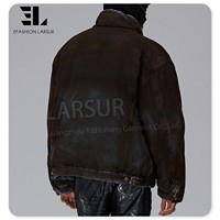 LARSUR Veste en jean rembourrée délavée de boue sale personnalisée en usine Manteaux en duvet remplis de bulles Veste en jean matelassé Veste bouffante