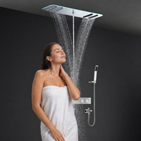 Ensemble de douche thermostatique encastré chromé en acier inoxydable et laiton, avec pommeau de pluie et cascade, pour salle de bain d'hôtel