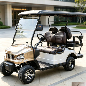 Carrito de Golf Eléctrico de 3-4 Plazas Rojo con Techo, Asientos de Cuero de Alta Calidad, 30-50 km/h, Ruedas Plateadas para Uso en Campos de Golf - Product Image 1