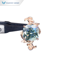 Conception de feuilles bijoux personnalisés bleu Moissanite diamant taille coussin anneaux de mariage or rose 14K 18K Au585 Au750 bague en platine