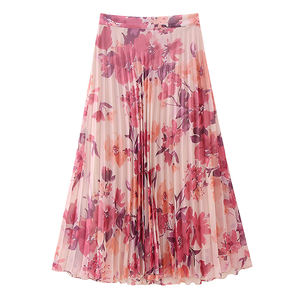 Ensemble Jupe Midi Taille Haute Style Euro-Américain pour Femme, Jupe Ample à Imprimé Floral avec Haut Uni, Tenue Décontractée d'Été - Product Image 5