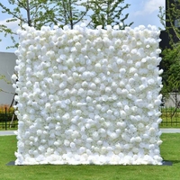 Mur de fleurs artificielles en tissu de soie 5D, 2,4 m x 2,4 m, roses réalistes et douces, blanches, pour décoration de toile de fond de mariage