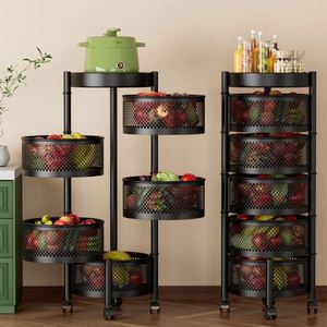 Multifunctional Eco Friendly <b>Adjustable</b> Modern Carbon Steel Trolley Cart Kitchen Rotating Storage Rack Five Layer Shelf - Product Image 3