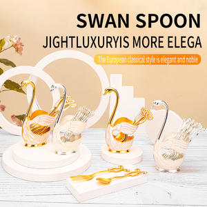Wholesale European Coffee Fruit Spoon Fork Set Home Decoration Fashion Lovely Swan Base <b>Dessert</b> Spoon - Product Image 2