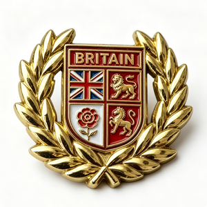 Britain Crest Metal <b>Pin</b> Gold Plated Hard Enamel Souvenir <b>Badge</b> Patriotic Design Rectangle Shape Zinc Alloy Craft - Product Image 1