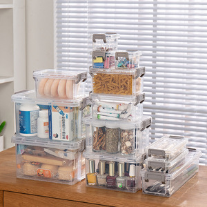 Transparent Storage <b>Box</b> Stackable With Lid For Jewelry Stationery Cosmetics Medicine Dust Protection Rectangle Shape - Product Image 4