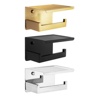 Étagère murale moderne en métal doré brossé, autocollante, étanche, rectangulaire, pour salle de bain, porte-serviettes, support pour téléphone portable