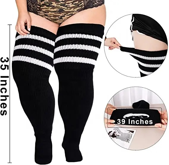 In Stock Leg Warmer Boot Socks Plus Size Womens Thick Thigh High Socks Extra Long Striped Thick Over the Knee Stockings Slouch Socks