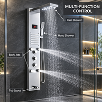 Colonne de douche thermostatique moderne en acier inoxydable brossé noir de luxe avec LED, mitigeur de baignoire, douchette à main et jet pluie