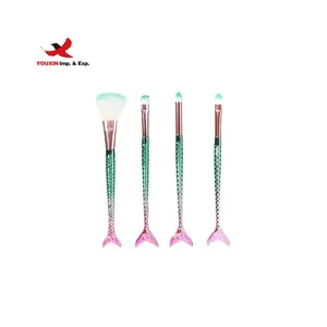 Directamente de fábrica 4 en 1 cepillos Mermaid Shape cosméticos cepillo galvanoplastia cola de pez cepillo de maquillaje