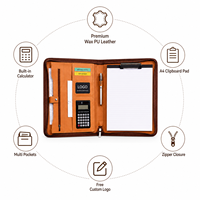 Porte-documents A4 en cuir avec fermeture éclair, poignée et calculatrice, personnalisable avec logo, en PU ciré de qualité supérieure, organisateur professionnel, vente en gros