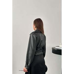 Veste de moto en cuir noir pour femme, manches longues, coupe-vent, avec ceinture, tailles S M L XL XXL - Product Image 6