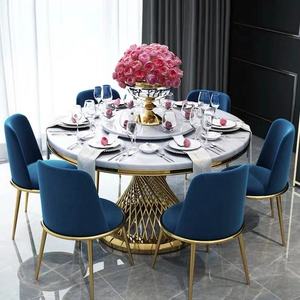 Tavolo da Pranzo Rotondo Dorato BTDT006 con <span class=keywords><strong>Sedie</strong></span>, Design Artistico Traforato, Piano in Marmo Molto Spesso <span class=keywords><strong>e</strong></span> Struttura in Metallo, per Casa o Ristorante - Product Image 1