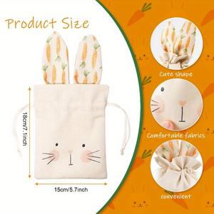 ถุงของขวัญผ้าลินินลายกระต่ายอีสเตอร์ พร้อมเชือกรูด หูกระต่าย ใส่ขนม ใส่เครื่องประดับ น่ารัก สำหรับงานปาร์ตี้ ของชำร่วยสำหรับเด็ก ขายส่ง - Product Image 3