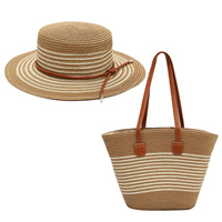 Conjunto de Gorra con Visera a Rayas Estilo Coreano y Bolso a Juego, para Mujer, Protección Solar, Moda, para Uso Diario al Aire Libre