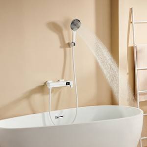 Robinet <span class=keywords><strong>de</strong></span> <span class=keywords><strong>baignoire</strong></span> mural en laiton blanc élégant avec poignée unique, affichage numérique, ensemble <span class=keywords><strong>de</strong></span> douchette à main - Product Image 2