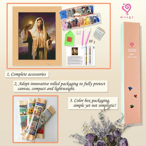 Peinture Diamant Portrait de Jésus, Perles Rondes et Rectangulaires, Kit Complet DIY, Décoration Murale Religieuse Classique avec Cadre, Strass en Cristal - Product Image 3