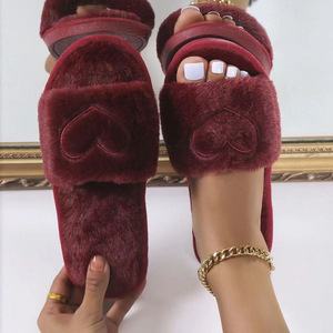 Women Heart Pattern Home <b>Slipper</b> Plush Female Towel Manufacturers Spot Home Winter Bedroom <b>Slippers</b> - Product Image 2