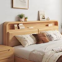 Cadre de lit king size en bois massif moderne sculpté à la main personnalisable avec un grand rangement et une lumière USB multifonctionnelle