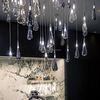 Lustre suspendu en verre transparent en forme de goutte d'eau, personnalisé, de luxe, à plusieurs brins, pour villa, hôtel