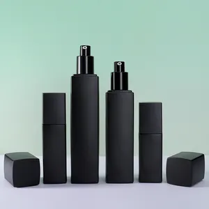 Luxury Cosmetic Containers And Packaging Spray Pump Bottle Oil Dropper Bottle Matte Black Glass Bottles For Cosmetics