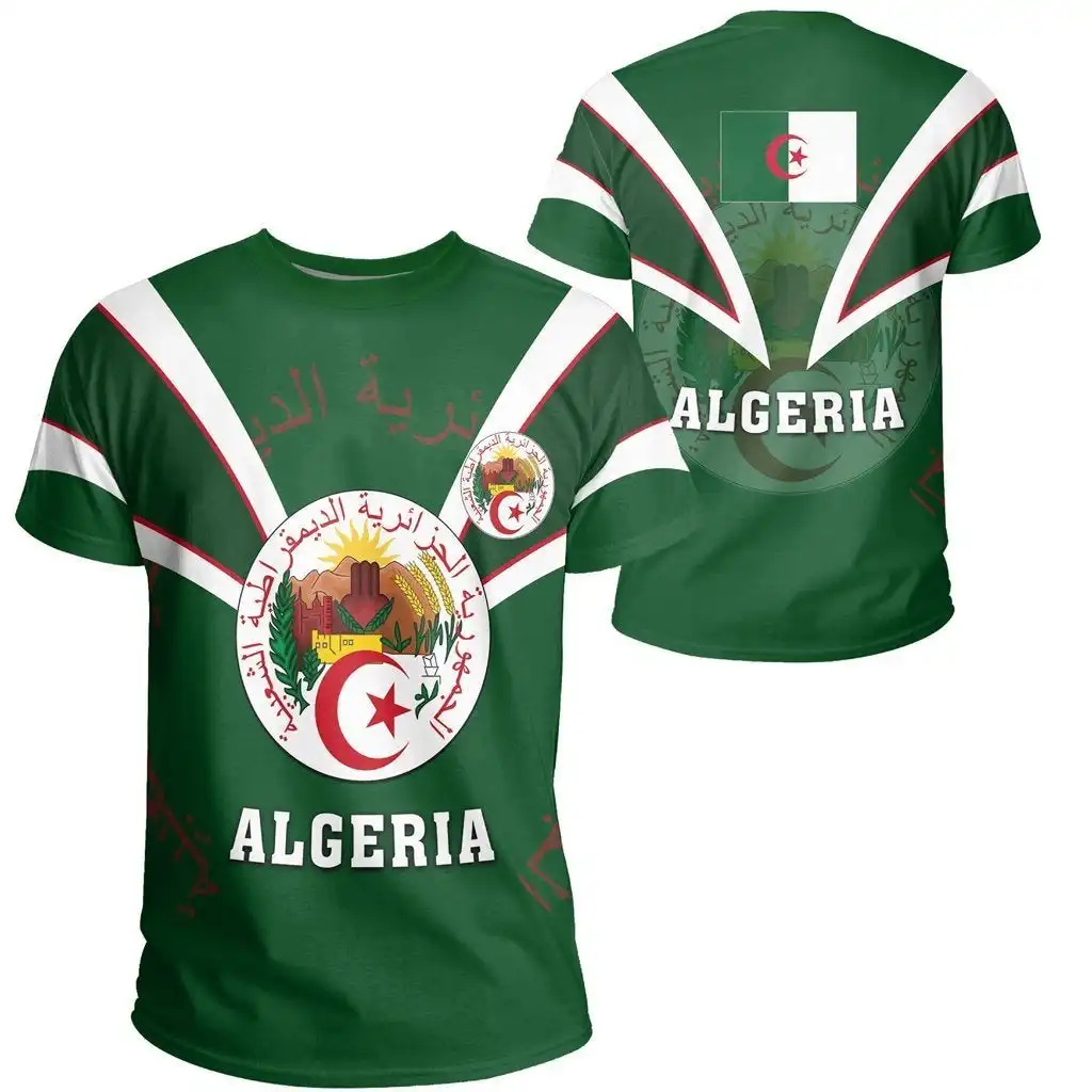 Productos de envío directo 2023 camiseta Africana Bandera de Argelia estilo Casual verano Camisetas de manga corta OEM al por mayor camisa de gran tamaño