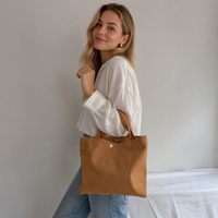 Sac fourre-tout en toile de coton beige moyen personnalisé avec logo de marque et poignée courte pour événement événementiel, fabrication OEM