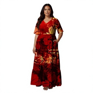 Vestido Casual de Verano para Mujer, Diseño Tropical Floral, Cuello en V, Manga Midi, Poliéster, Estilo Samoano, Tonga, Fiyi - Product Image 2