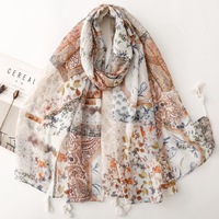 Écharpe à franges de style ethnique, couleur beige, imprimé fleurs de cachemire, 180*90cm, grande écharpe en voile de coton à motif paisley
