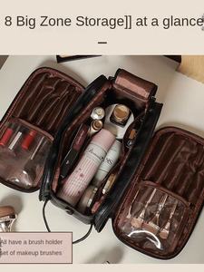 Sac de rangement cosmétique de voyage portable à grande capacité avec poignée souple à double fermeture éclair en PU imperméable à l'eau nouvelle mode transfrontalière - Product Image 3