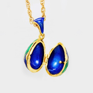 Trang Sức Nữ Phong Cách Nga Lạ Mắt Cho Nữ Mặt Dây Chuyền Hình Quả Trứng Faberge Hình Hoa Màu Xanh Dương Tráng Men Ngày Lễ Phục Sinh Mặt Dây Chuyền Mề Đay - Product Image 3