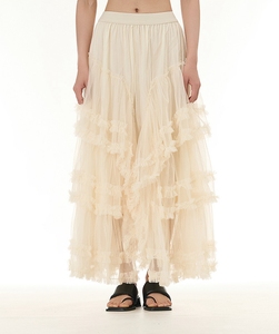 Jupes longues d'été à la mode pour femmes taille haute Super A-line Ruffle Mesh Calf-Length Casual <span class=keywords><strong>Tutu</strong></span> - Product Image 3