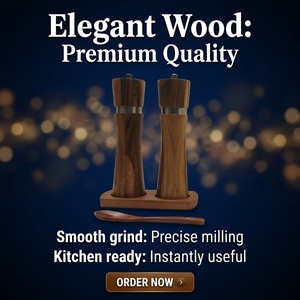 Elegant <strong>Modern</strong> Set of 2 Acacia Wooden Salt and <strong>Pepper</strong> Mills Cleaning Brush and Spoon Dry Herb Wood <strong>Pepper</strong> Grinders - Product Image 5