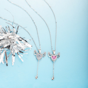 Collar con Colgante de Corazón y Alas de Ángel, Chapado en Plata, con Circonitas, Personalizado, para Regalos del Día de San Valentín - Product Image 3