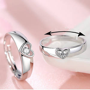 Pareja romántica anillo de bodas para mujer hombres amor corazón circón anillos ajustables moda compromiso promesa joyería regalos - Product Image 4