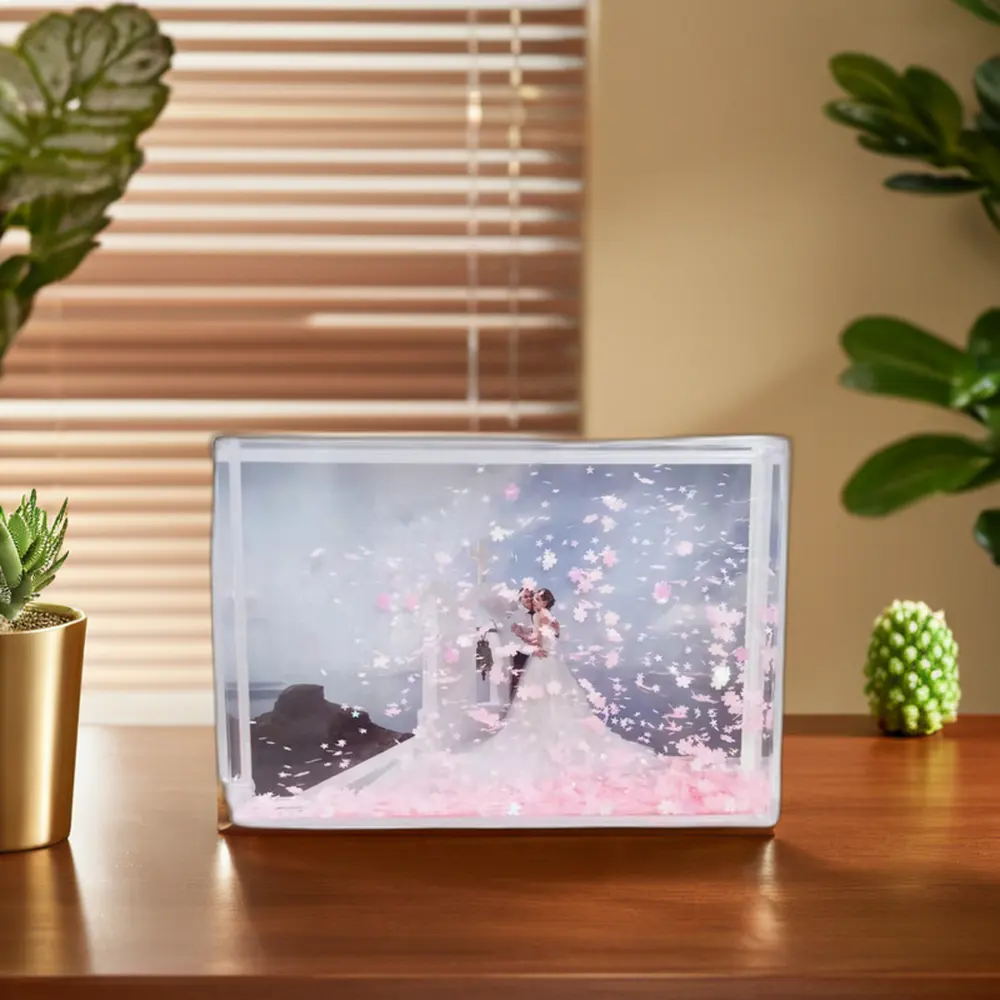 מסגרת תמונה של ספר שלג אקריליק באיכות גבוהה מסגרת שייק מלבנית לתמונות מים בגדלים 4x6 ו-6 אינץ' עם נצנצים ורודים