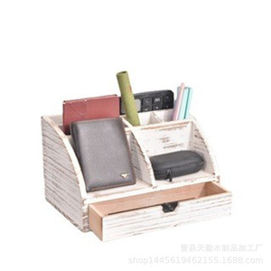 Wooden storage <b>box</b> for desktop organization, with pen holder, <b>small</b> drawer, two-layer storage cabinet, compartmentalized wooden - Product Image 4