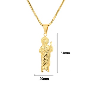 Collier en acier inoxydable San Judas Tadeo, pendentif Saint Jude en or 18 carats, chaîne cubaine, bijoux religieux pour hommes, style hip-hop - Product Image 4