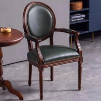 Chaise de salle à manger vintage américaine en bois massif, dossier en cuir rembourré, ergonomique, avec décoration à rivets, pour restaurant, hôtel, café