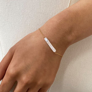 J & D Acero inoxidable impermeable 18K chapado en oro leopardo cuero malla cadena larga perla corazón delicado pulsera - Product Image 4