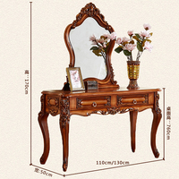 Table de toilette en bois sculpté antique avec grand miroir, élégante table de maquillage rétro pour la chambre, style américain glamour