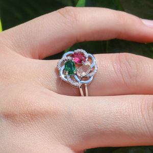 Anello Floreale Colorato per Donne, Accessorio Creativo in Tono Argento per Feste, Regalo di Moda - Product Image 2