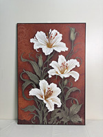 Peinture à l'huile florale vintage peinte à la main, art mural texturé en grès, base en bois, tableaux décoratifs pour la maison et l'hôtel