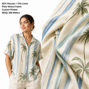 <span class=keywords><strong>Tissu</strong></span> imprimé en <span class=keywords><strong>lin</strong></span> et viscose pour chemises fluides et blazers – Vente en gros par rouleau pour fabricants de robes d'été et de chemisiers - Product Image 1