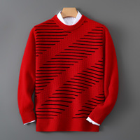 Pull-over en pure laine 100 % pour homme, col rond, motif rayé, épais, décontracté, chaud, idéal pour le printemps