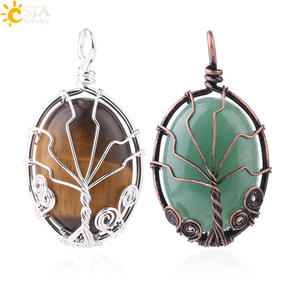 CSJA vintage wire wrap della pietra preziosa albero della vita pendente naturale ovale cabochon pietra <span class=keywords><strong>reiki</strong></span> pendente per la collana che fa F785 - Product Image 1