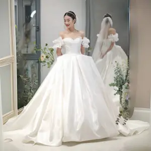 Robe de mariée simple en satin élégant de haute qualité design personnalisé robe de mariée Lxuury MK226 avec perles en dentelle